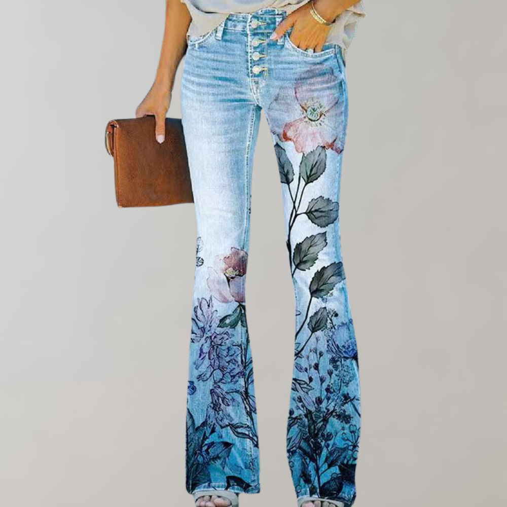Sofia™ | Jeans med Vide Ben og Blomstermønster