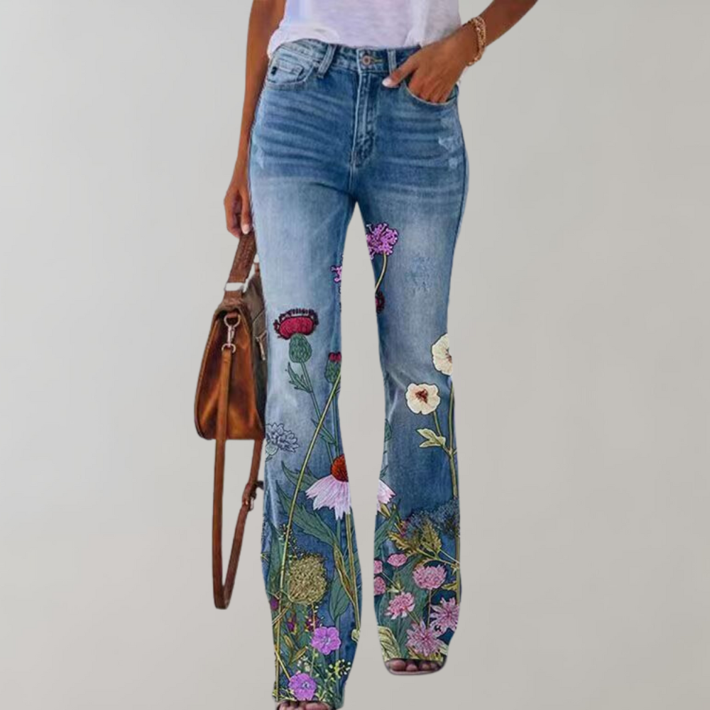 Sofia™ | Jeans med Vide Ben og Blomstermønster